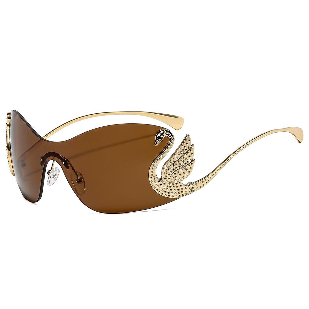 

New Fashion Women Oversized Frameless Sunglasses Ins Luxury Personality Swan Inlaid Integrated Gradient Lens Sun Glasses Uv400 as picture