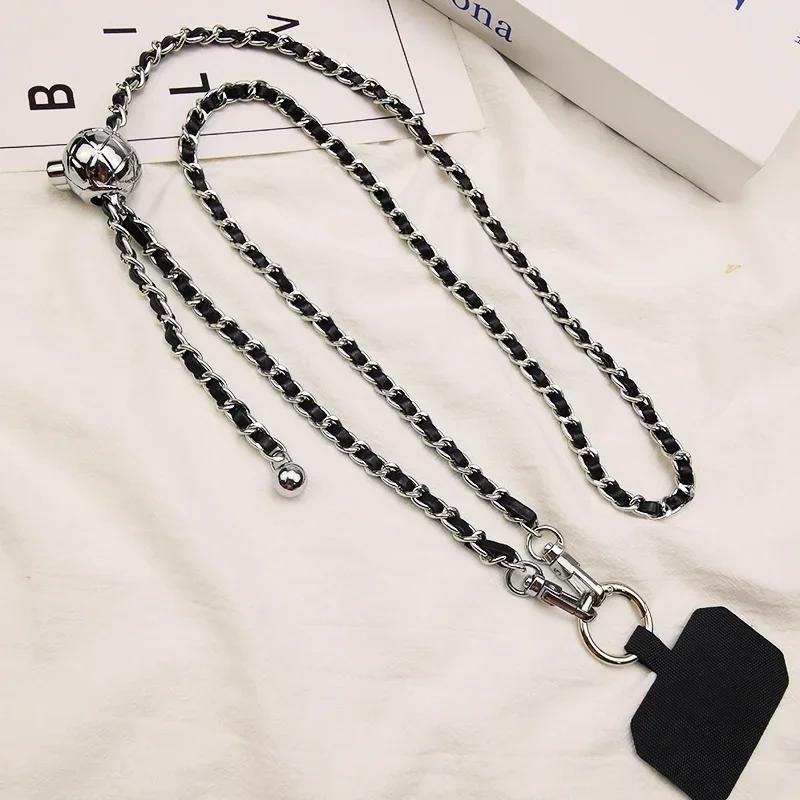 

Mobile Phone Lanyard Small Fragrance Style Pickup Chain Cross-body Round Ball Telescopic Buckle Decoration Adjustable Lanyards чёрный