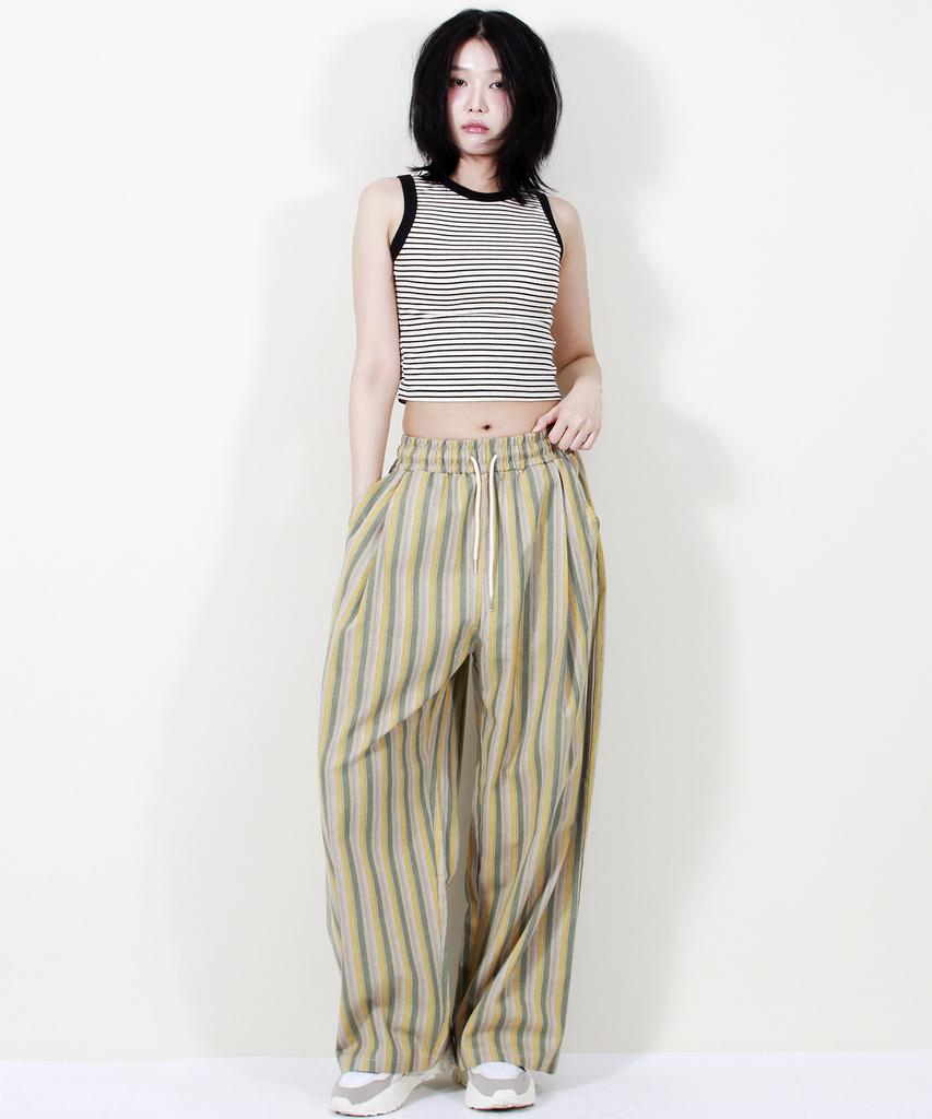 Deumakeu Vintage Stripe Wide Pants Sage Green
