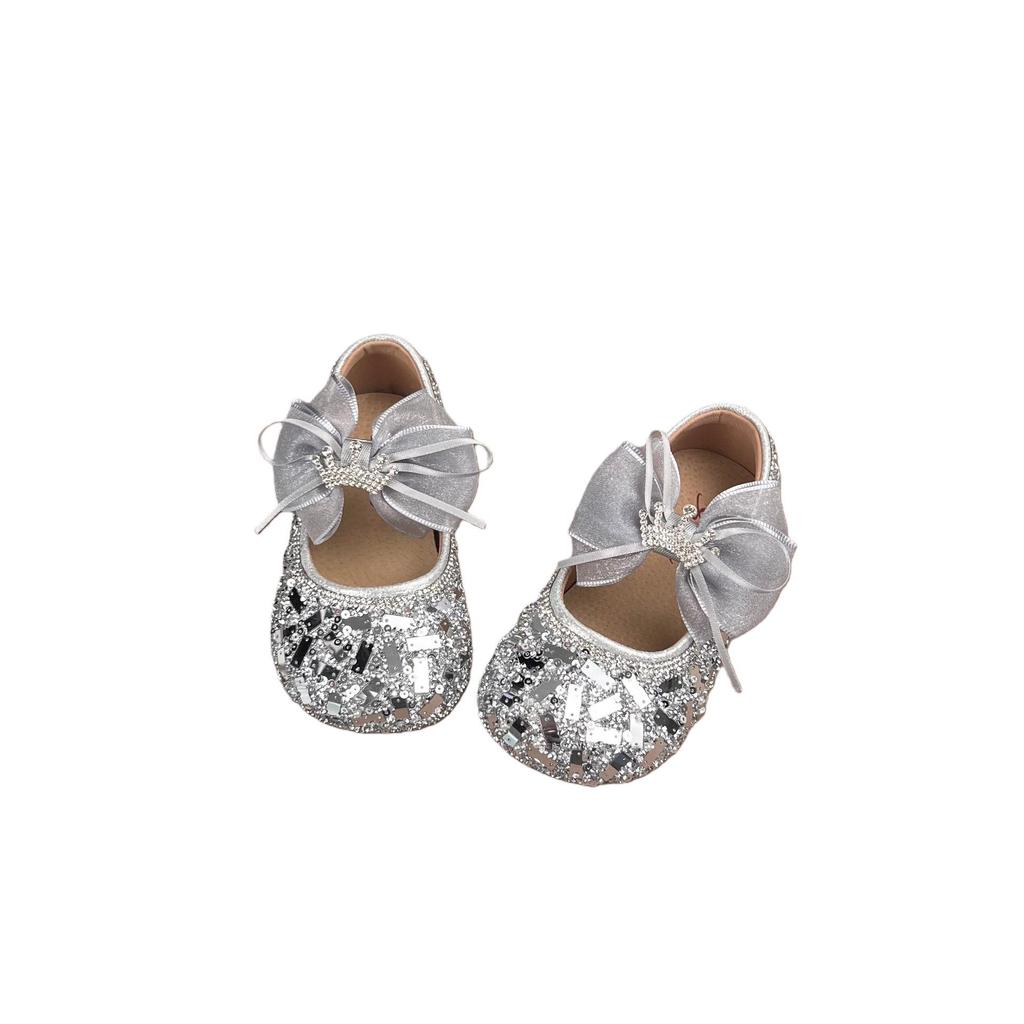 Girls' Sequin Bow Princess Shoes: 2026 Spring/Autumn, Non-Slip, Thin Sole Flats for Little Girls