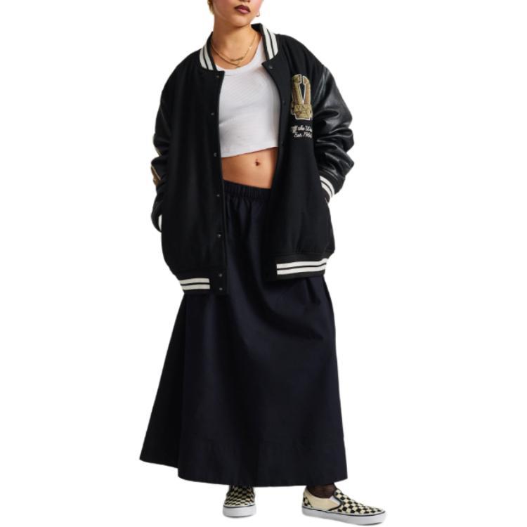 Vans Baseball Collar Single-Breasted Loose Long Sleeve Jacket Unisex Jackets Black VN000MDK-BLK