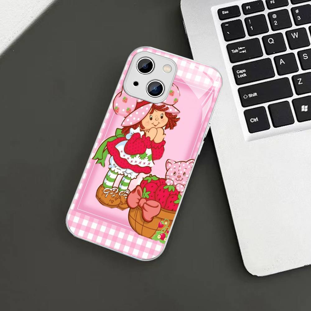 S-Strawberry-shortcake Girl Tempered Glass For Iphone 14 13 12 11 Pro Mini XS MAX 14Plus X XS XR Cover