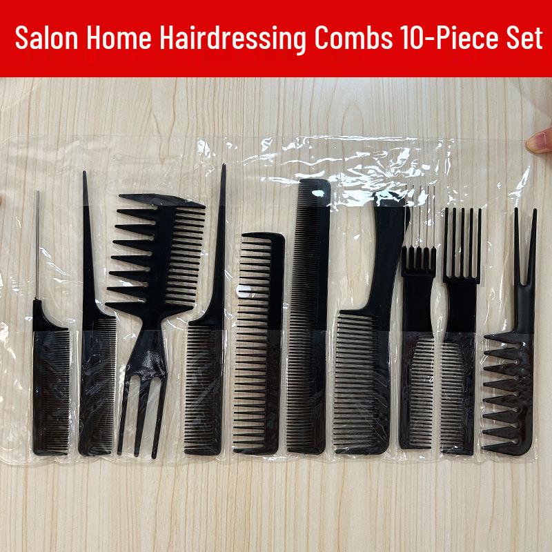 10-Piece Hairdressing Comb Set: Massage, Straightening & Cutting Combs, Plastic