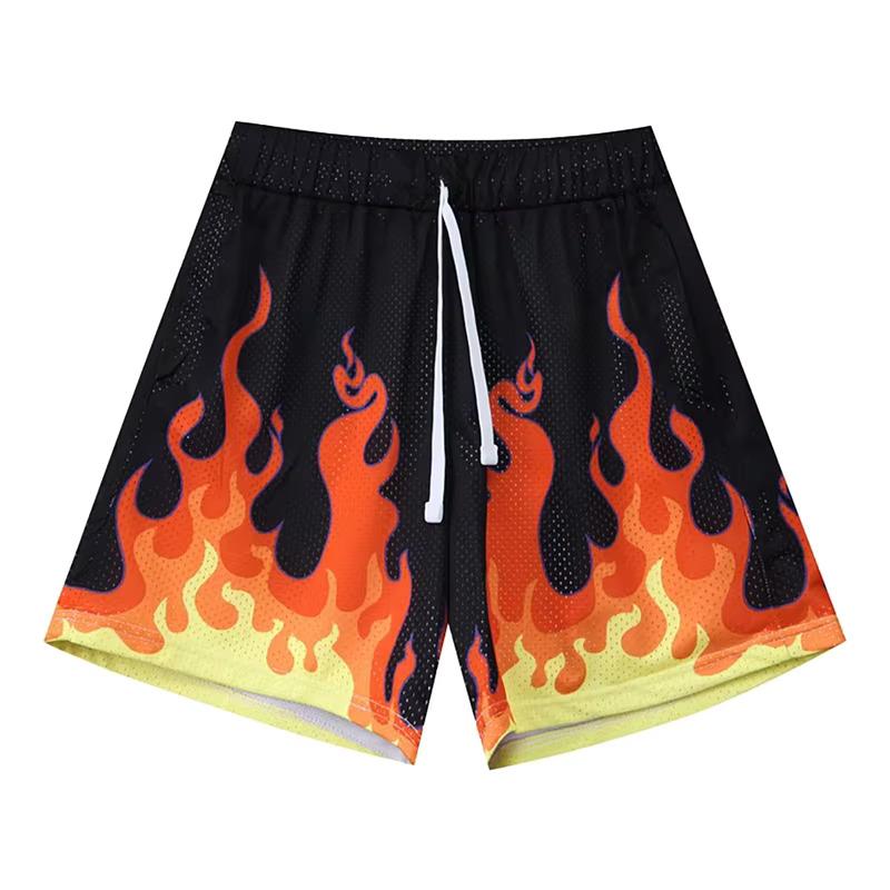 3D Print Shorts Graphic Flame Fire Training Muay Thai Kickboxing Boxing MMA Unisex Gym Fitness Workout Quick Dry Elastic Waist