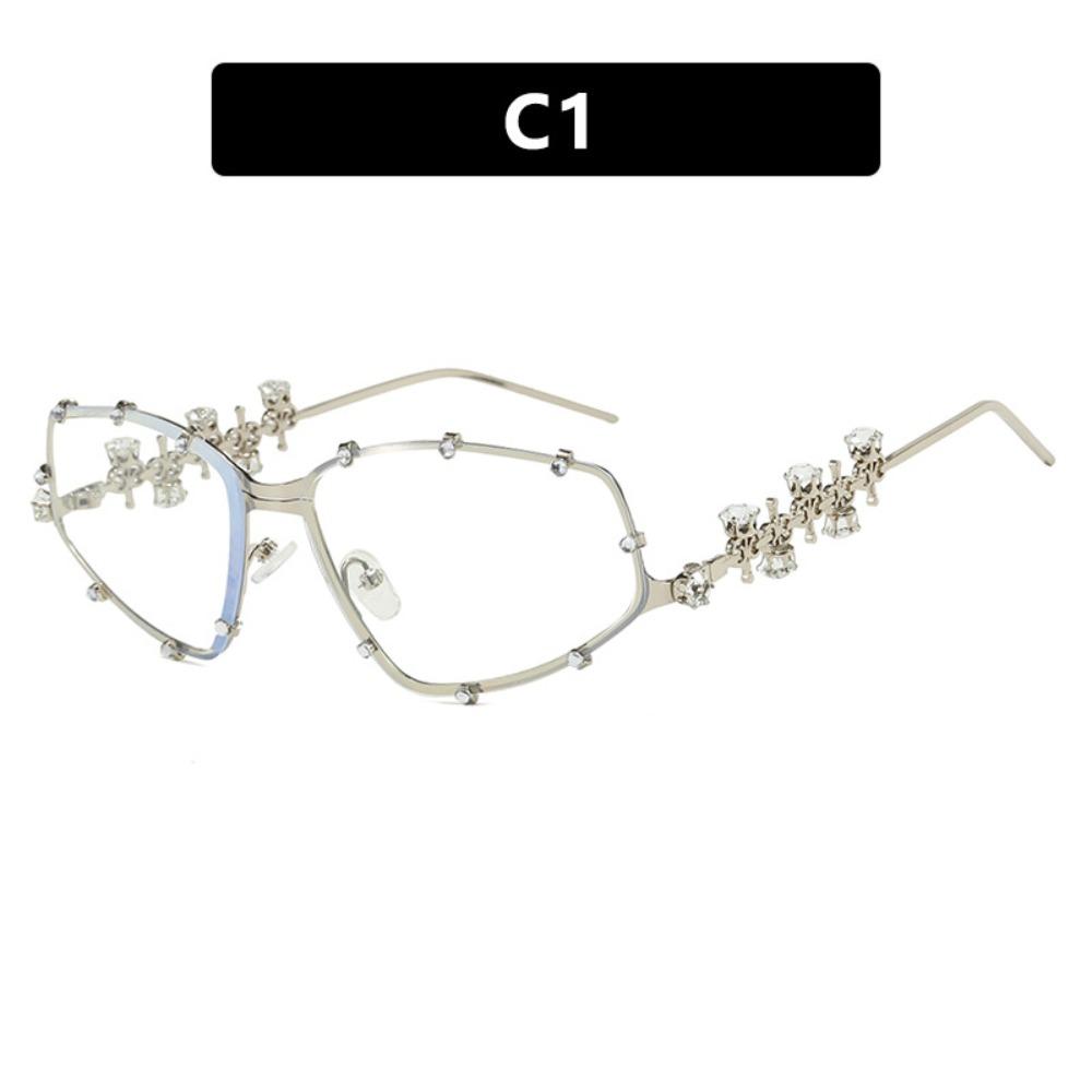 Oval Cat Eye Glasses Metal Oversized Party Eyewear with Bling Rhinestone Frame for Women Men Eye Protection Shades