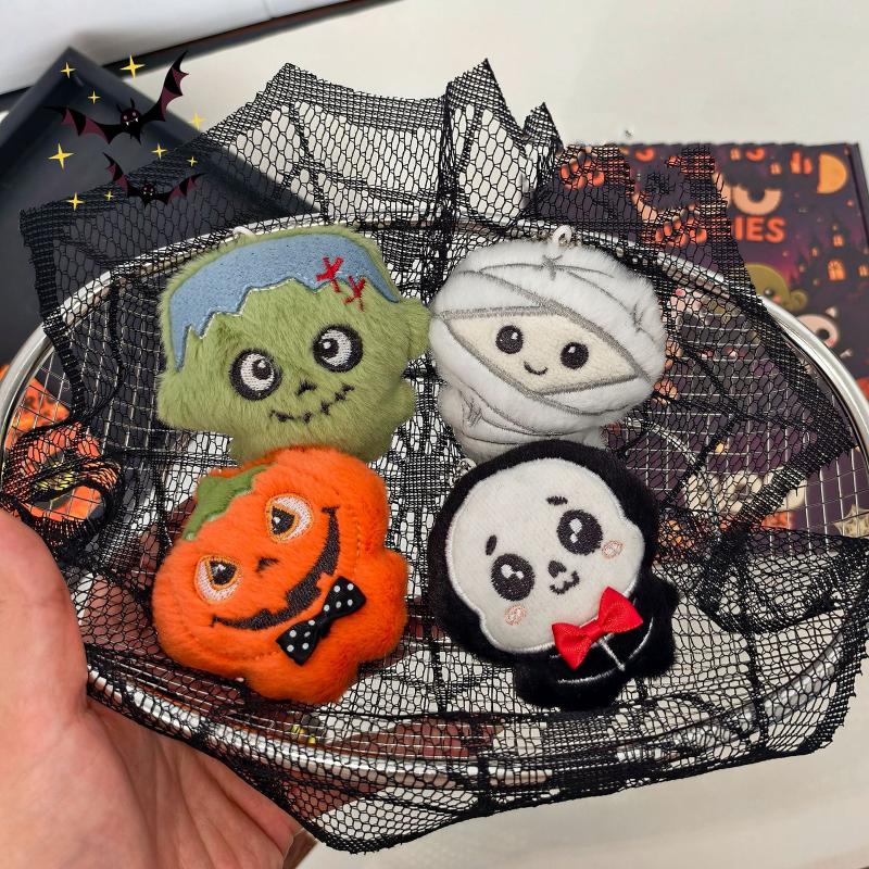 Kawaii Cartoon Halloween Plush Keychains Soft Fluffy Portable Key Rings for Halloween Party Souvenir Kids Small Gifts