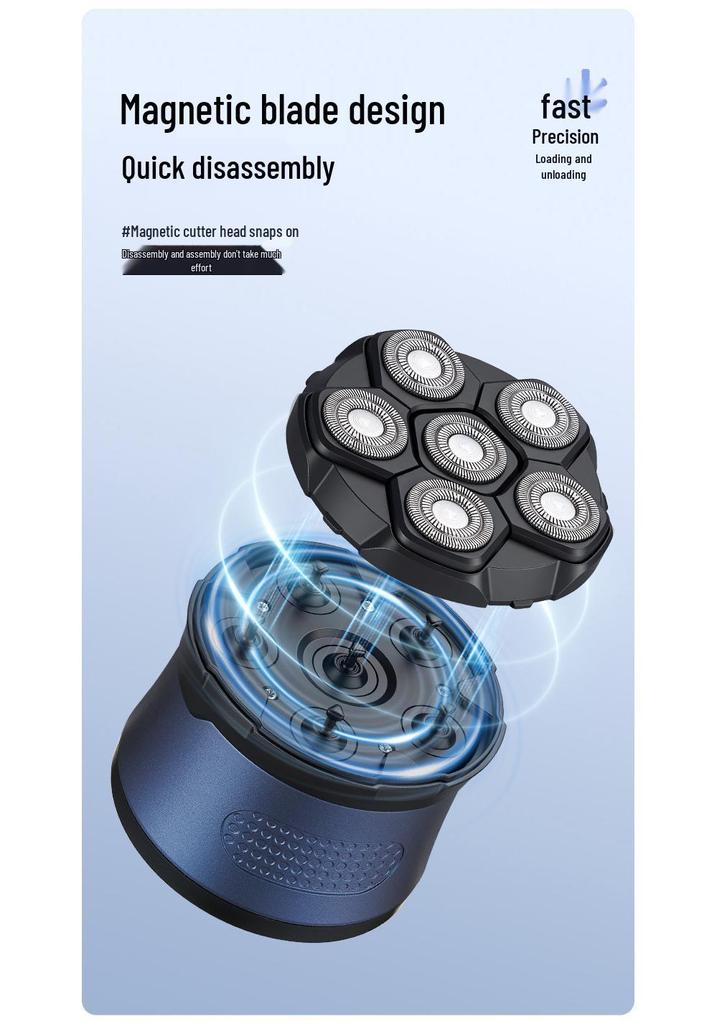High-Power Magnetic Electric Shaver for Head & Beard with Six Blades