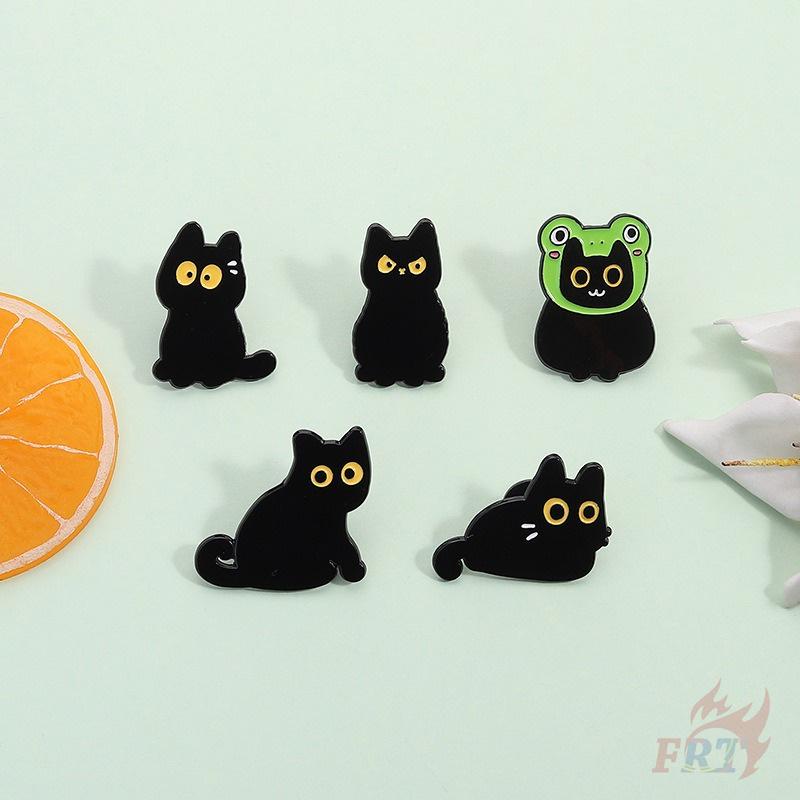 5Pcs/Set Yellow Eyes Black Cats Brooches - Doodle Enamel Backpack Button Pins Badges