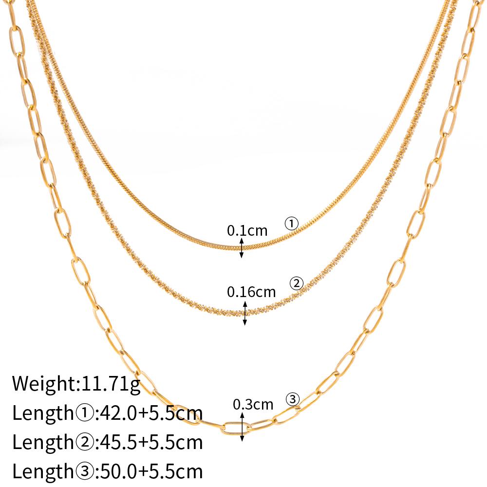  New Trendy 18K Gold Plated Stainless Steel Jewelry Waterproof Three Layer Stacking Necklace Collares Para Mujer