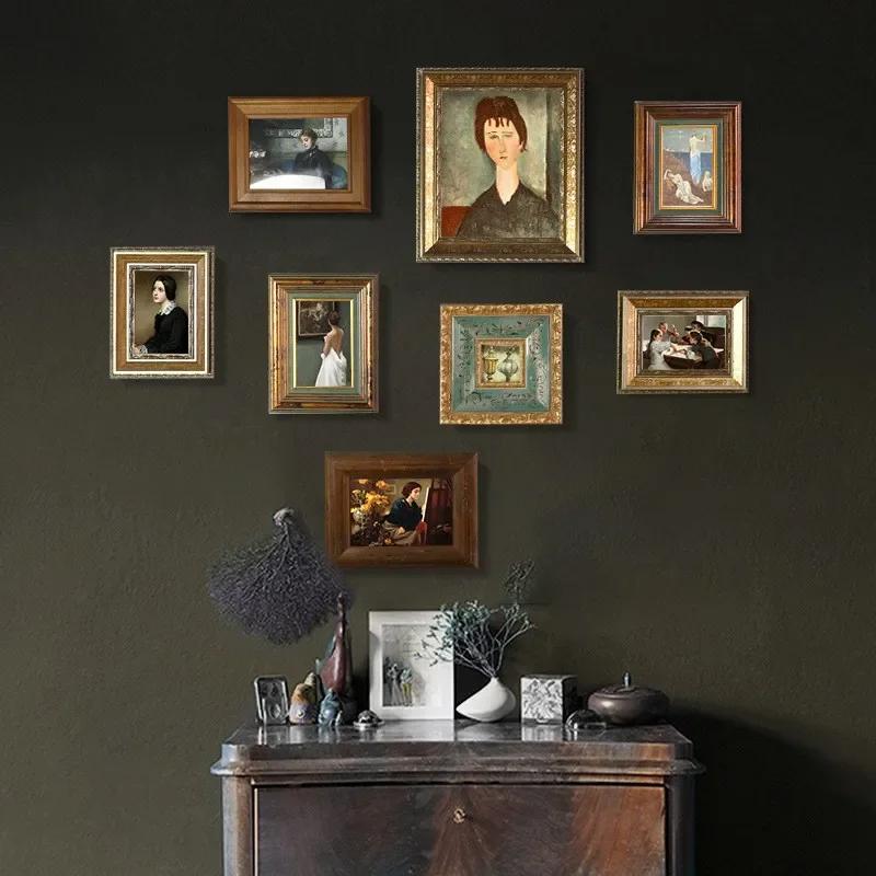 European Solid Wood Wall Hanging Frame Set Room Aesthetics Photo Frame Living Room Background Photo Frames Vintage Home Decor