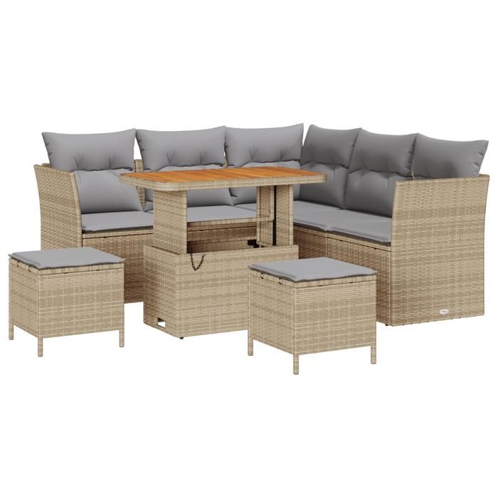 Ensemble de canapés de jardin 8 pièces avec coussins Beige Poly Rattan Acacia, Ensemble de salle à manger de jardin 3 pièces 3361487