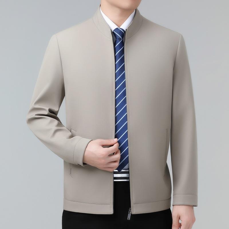 Spring and Autumn New Style Mulberry Silk Jacket Men's Middle-aged Business Stand-up Collar Top Dad's Casual Thin Executive Jacket