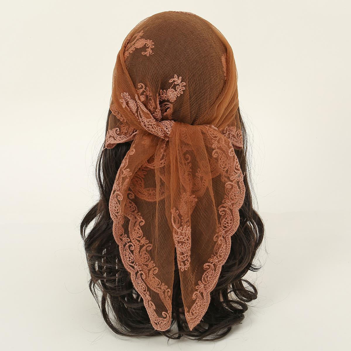 

New Cashew Flower Embroidered Square Scarf Women s Spring and Autumn Lace Lace Solid Color Baotou Sunscreen Hair Strap Silk Scarf