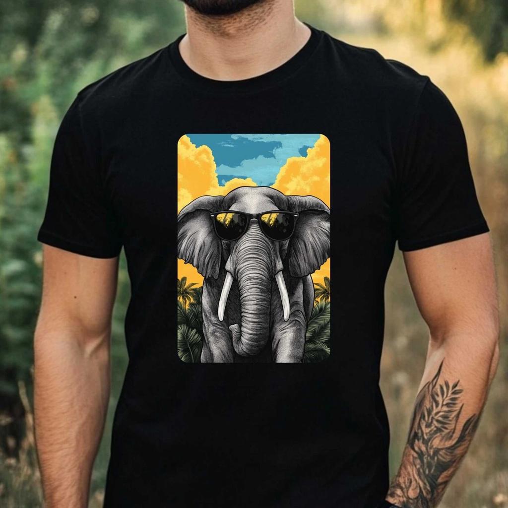 T-Shirt Herren Elefant mit Sonnenbrille Motiv Baumwolle Größe XS bis 5XL