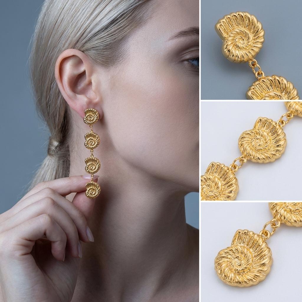 Ocean Style Gold Color Conch Drop Earrings for Women Classic Geometry Long Hanging Earrings Holiday Beach Summer Jewelry
