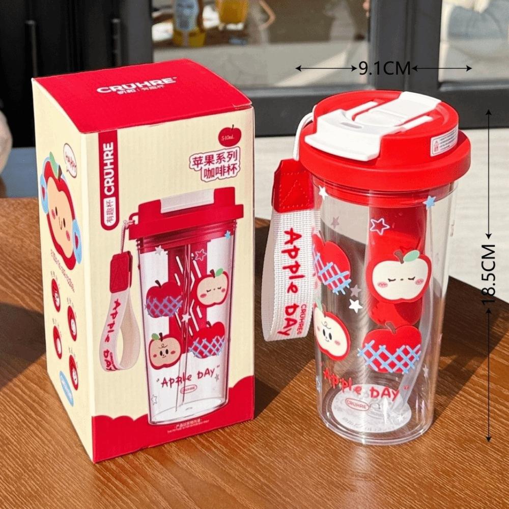 

Cute Design Drinking Bottle Cartoon Apple Pattern Carry-On Cup New Straw Water Cup Spring Use B