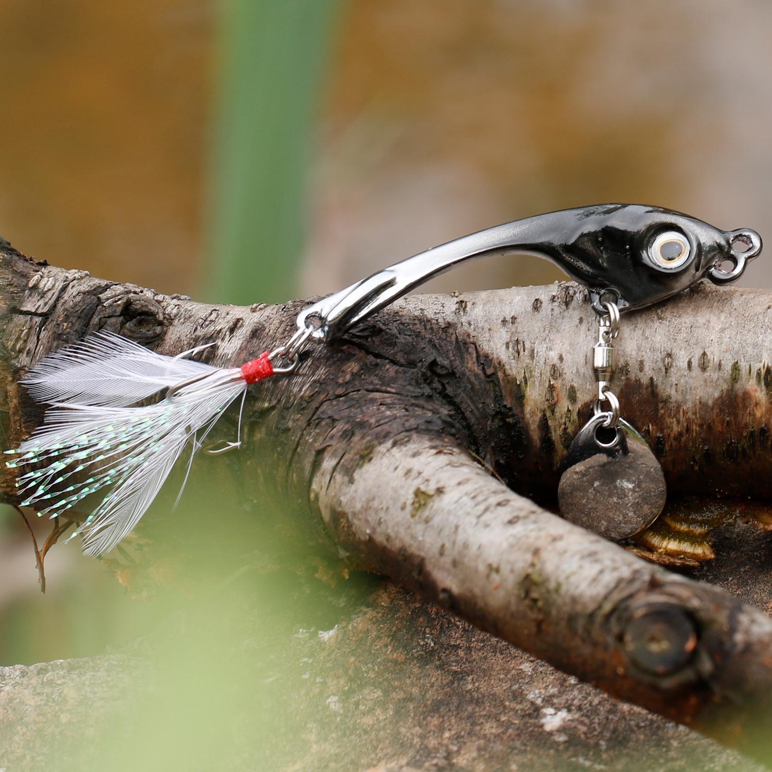 

Рыболовная приманка Металлическая ложка Воблер Bass Treble со свинцовой рыбой Искусственная приманка Рыболовная приманка с кривошипной приманкой 1pcs чёрный/серебряный