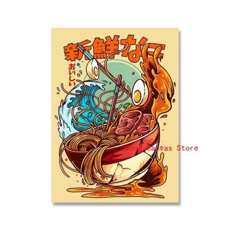 Japanese Food Posters Funny Ramen Noodles Sushi Canvas Painting Print Wall Art Picture for Restaurant Kitchen Home Decor Cuadros