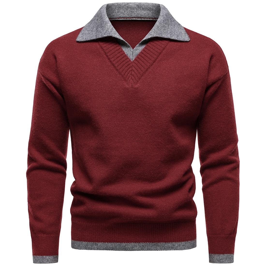

2025 Autumn/Winter Men s British Style Lapel Knit Sweater - Casual Plain Color 4XL