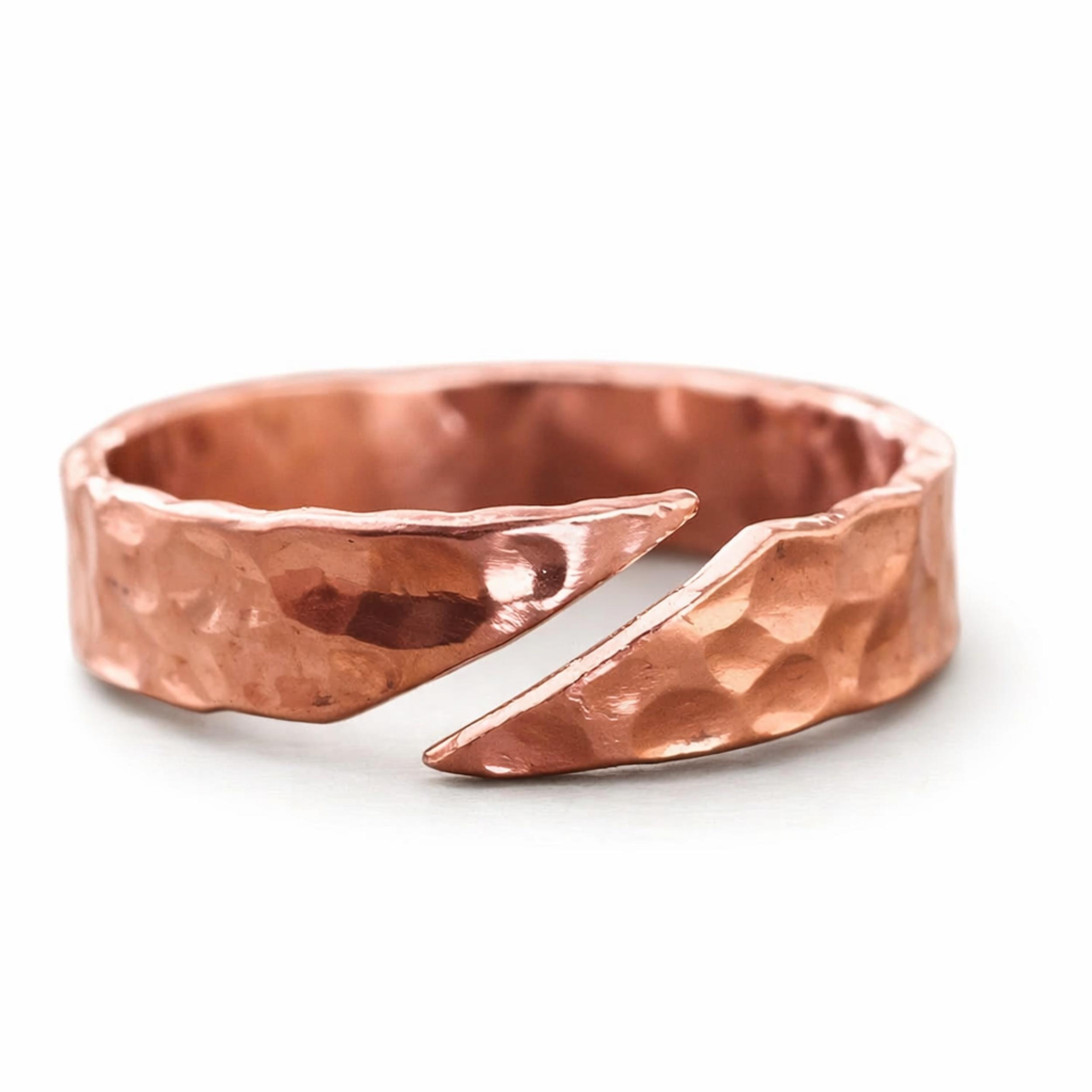 Hammered Copper Open Wrap Ring – Adjustable Minimalist Statement Ring, Rustic Boho Handmade Jewelry 4 медный