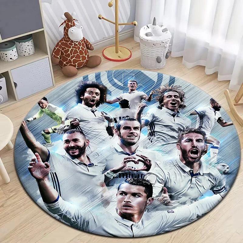 Football Star Design Round Carpet - Non-Slip Flannel Rug for Living Room, Camping, Picnic, Yoga, Bedroom, and Area
