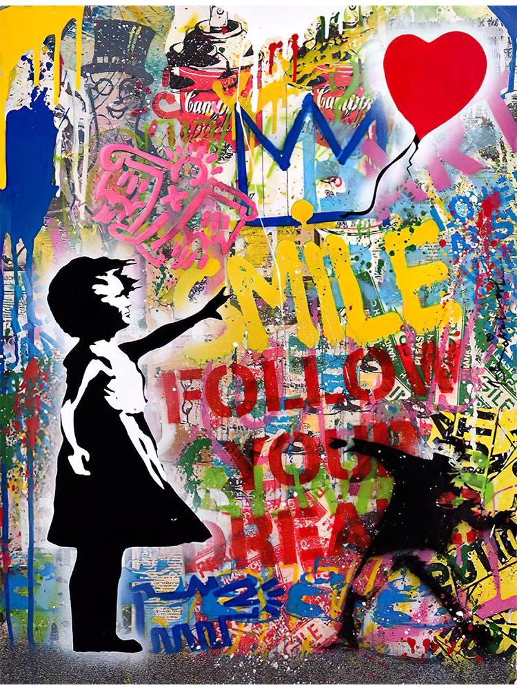 

Бэнкси Арт Граффити Холст Картина Абстрактная Маленькая Девочка С Воздушными Шарами Плакаты и Принты Поп-Стрит Настенная Картина Домашний Декор 40x50cm No Frame