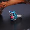 Pure 999 Fine Silver Band Men Women Lucky Enamel Dragon Ring Fashion Adjustable
