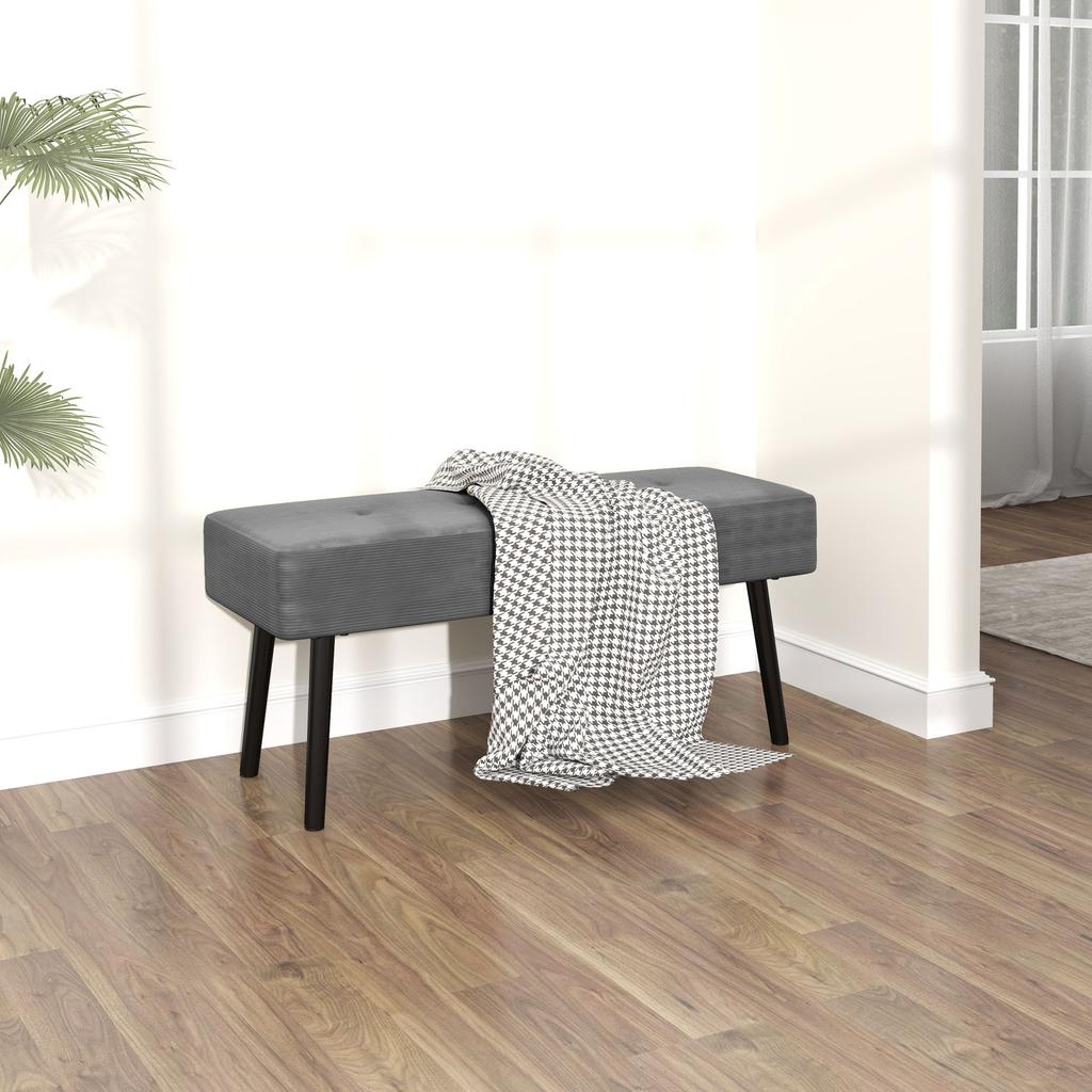 End of Bed Bench, Corduroy Bedroom Bench with Thick Padding and Steel Legs, Tufted Window Seat for Entryway, Living Room, Grey
