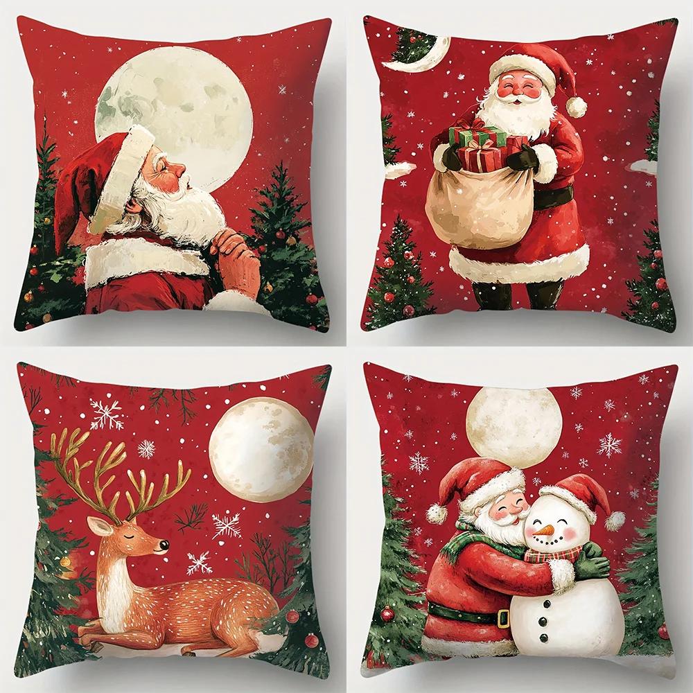 Christmas Decoration Pillowcase New Year Gift Santa Claus Reindeer Snowman Pattern Home Room Decoration Sofa Cushion Cover
