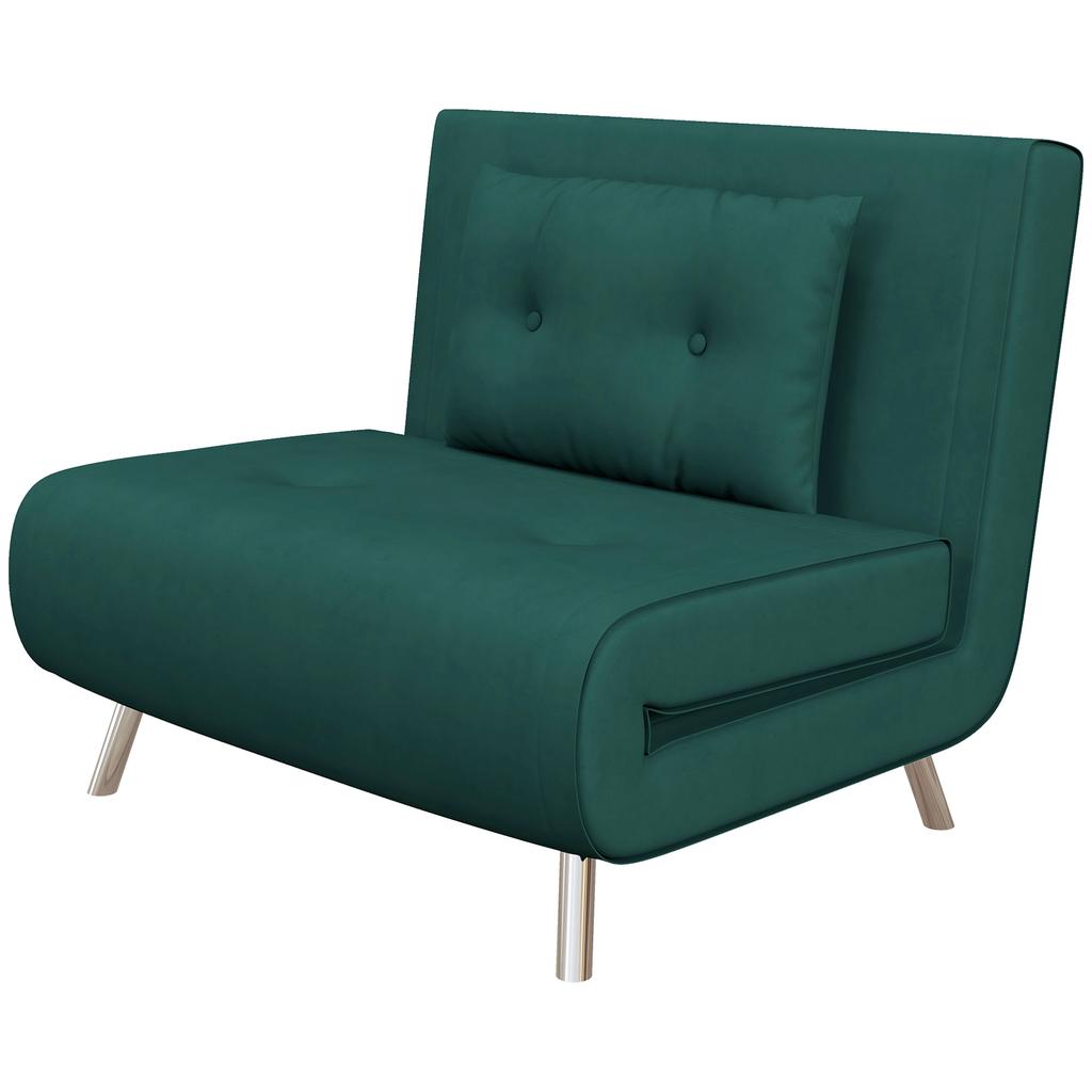 Single Bed Armchair 3 in 1, Reclining Armchair with 3 Levels with Velvet Covering and Cushion, 100x88x83cm, Dark Green