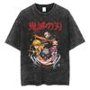 Heißes Anime Demon Slayer Kamado Tanjirou Print T-Shirt Herren Vintage Gewaschene T-Shirts Lässiges Baumwoll-T-Shirt Harajuku Männlich Manga T-Shirt