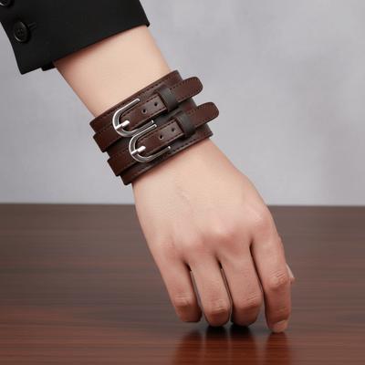 Bracelet de Bras Bracelet de Poignet Design Ceinture Double Rangée Style Euro-Américain Bracelet en Cuir à Double Sangle Couleur Unie Géométrique