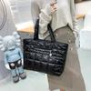 Nylon Waterproof Big Grid Soft High Capacity Shoulder Bag for Women 2025 Hit Winter Short Handle Padded Handbags Black