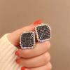 2025 Korean Style Shiny Black Square Diamond Stud Earrings for Women - Celebrity-Inspired Ear Jewelry