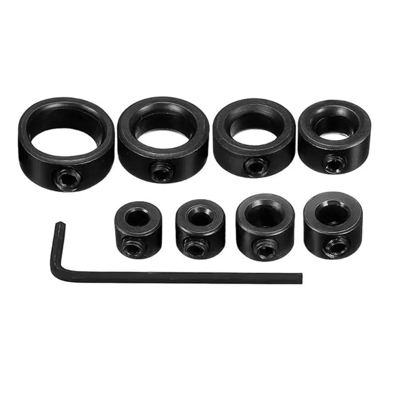 9PCS Depth Stop Drill Bit Collar Set Positioner Ring and Hex Wrench Tighten The Stopper Set Screws Woodworking Tool