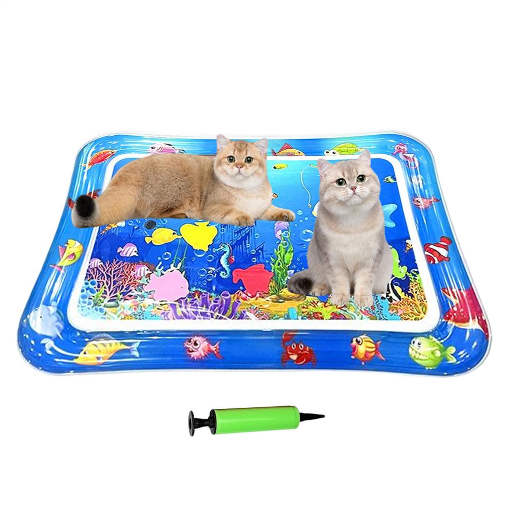 Water Mat For Cats 25.98x18.5 Inches Inflatable Pet Water Sensory Mat Interactive Cooling Cushion Non-Slip Tray Scratcher Toy