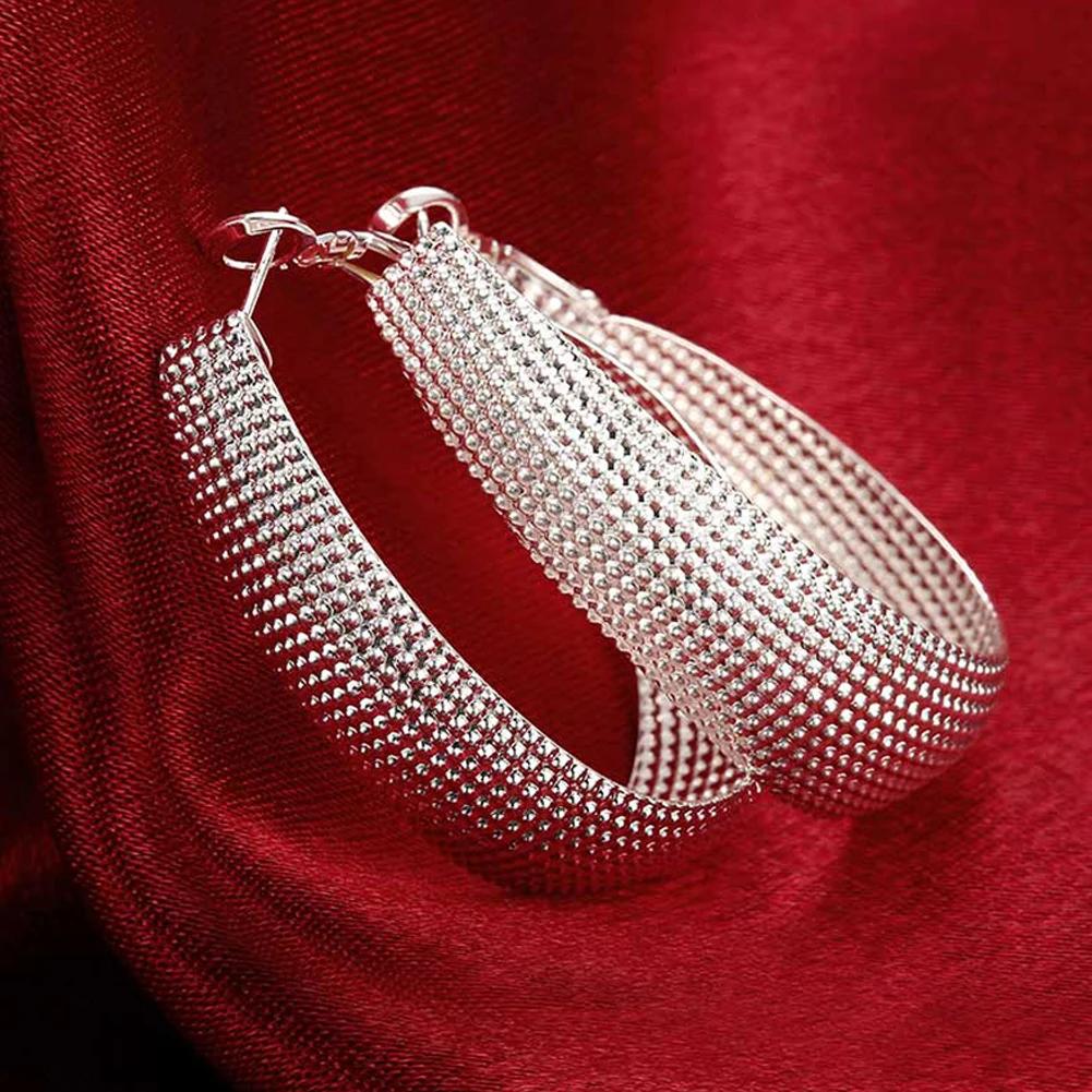 925 Silver Earrings Simple Round Circle Hoop Earrings For Woman Fashion Wedding Engagement Charm Jewelry