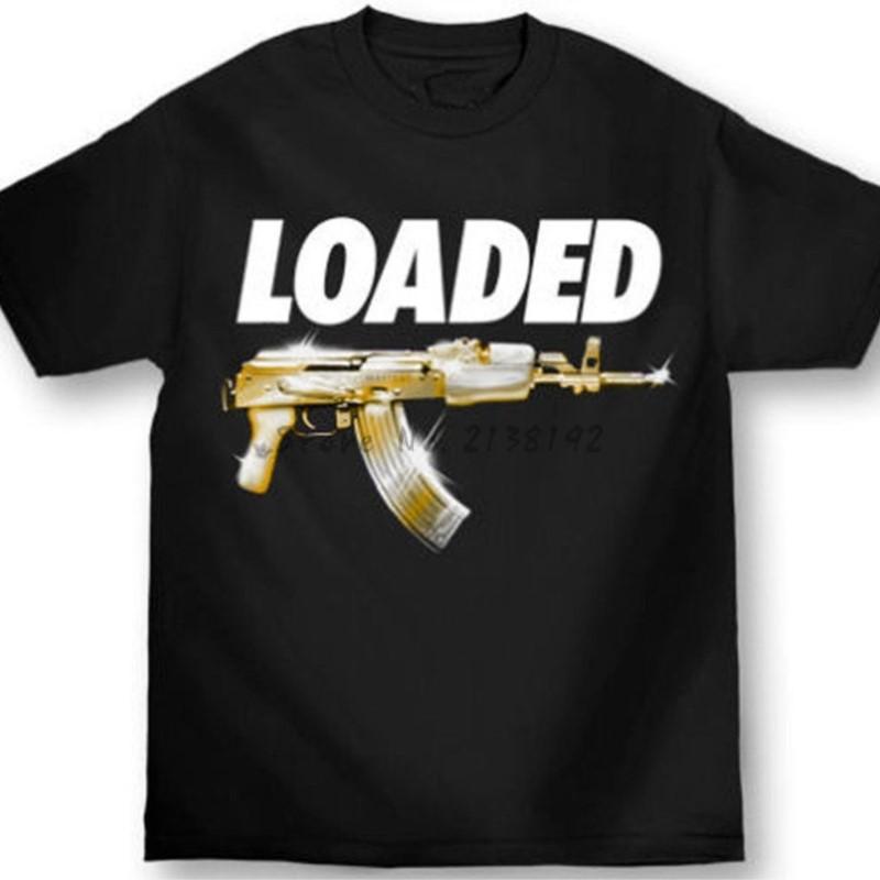 Mafioso Unisexs Loaded T Shirt Black Gold Gangsta Hip Hop Urban wear Guns Monroe Tee Cool Designs Cotton T Shirt Euro Size S3XL S