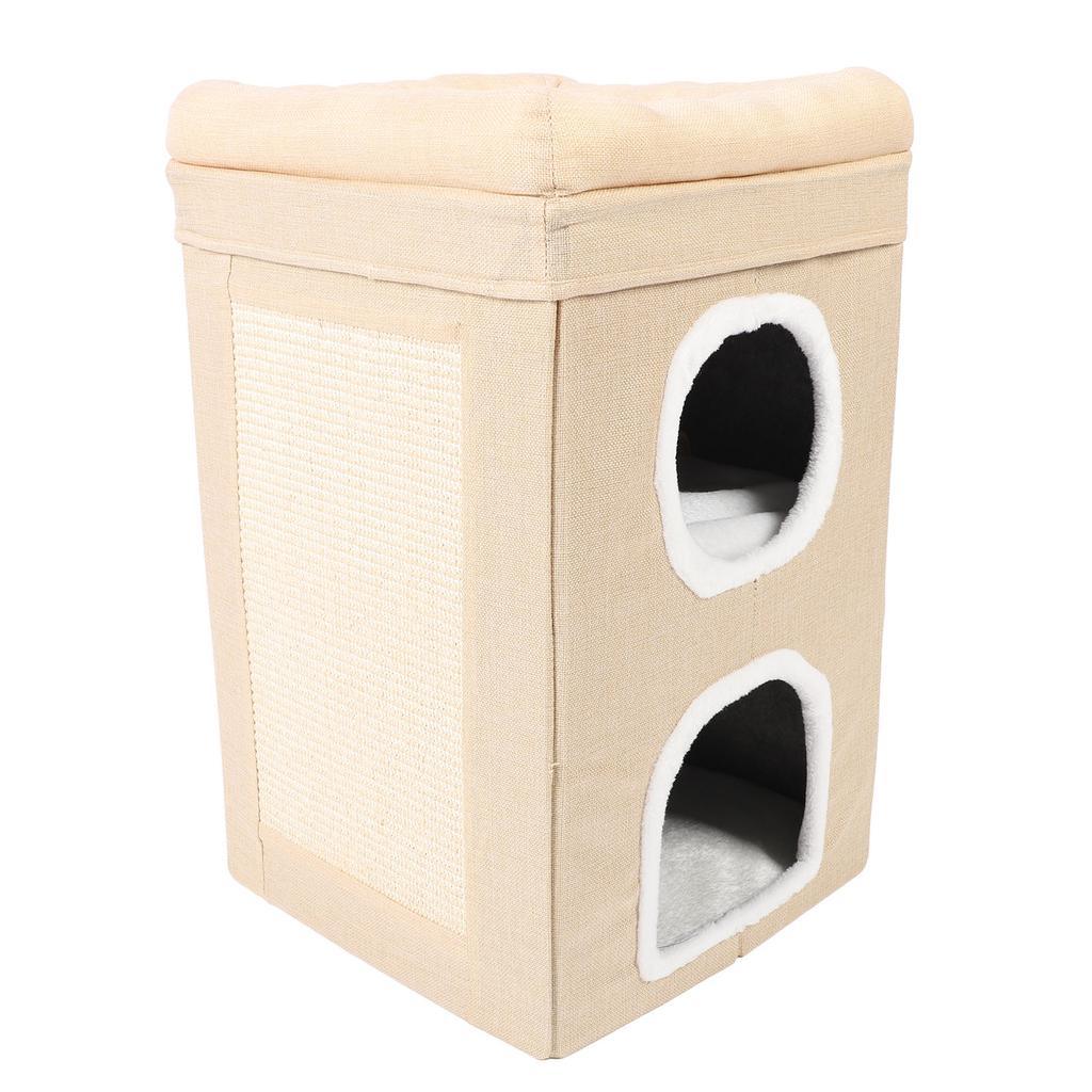 Indoor Cat House Winter Warm Cat House 3 Tier Pet Cave Foldable Cat Bed for Indoor Home Beige