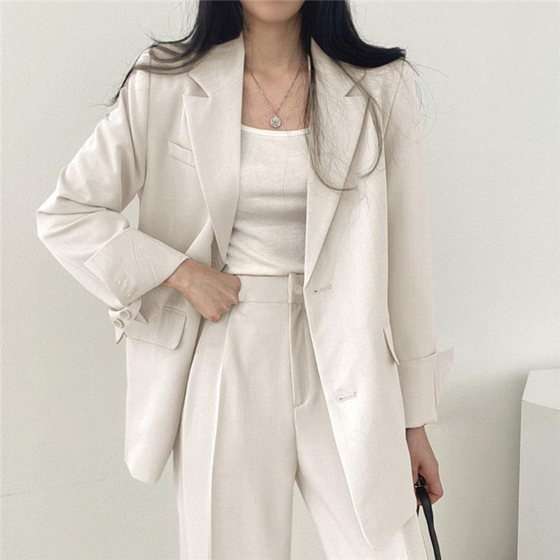 Women's Solid Color & Plaid 2-Piece Suit Set , Polyester Cotton Blend Long Sleeve Pocket Outfit, Elegant Commuter Casual Set