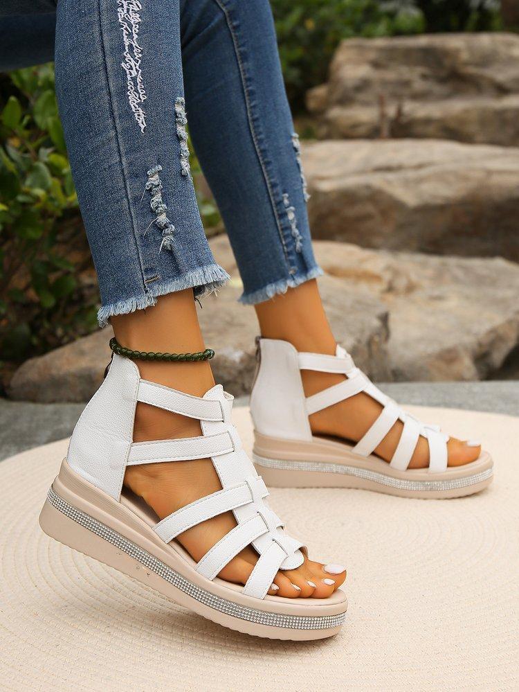 Large Size Sandals Women's Summer New Roman Velcro Women's Shoes Slippers Size Independent Station