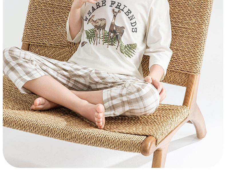 Yingbolun Boys' Home Clothes 2026 Summer Lyocell Pajamas Children's Seven Sleeve Air Conditioning Clothes Set Thin