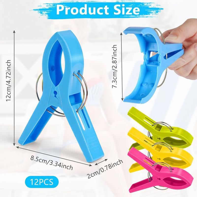 4/8/12Pcs Beach Towel Clips Plastic Laundry Clip Set 4 Color Towel Pegs Quilt Clips Beach Chair Towel Clips Clothes Pegs Kit