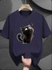 Cute Black Cat Graphic T-shirt -Cotton