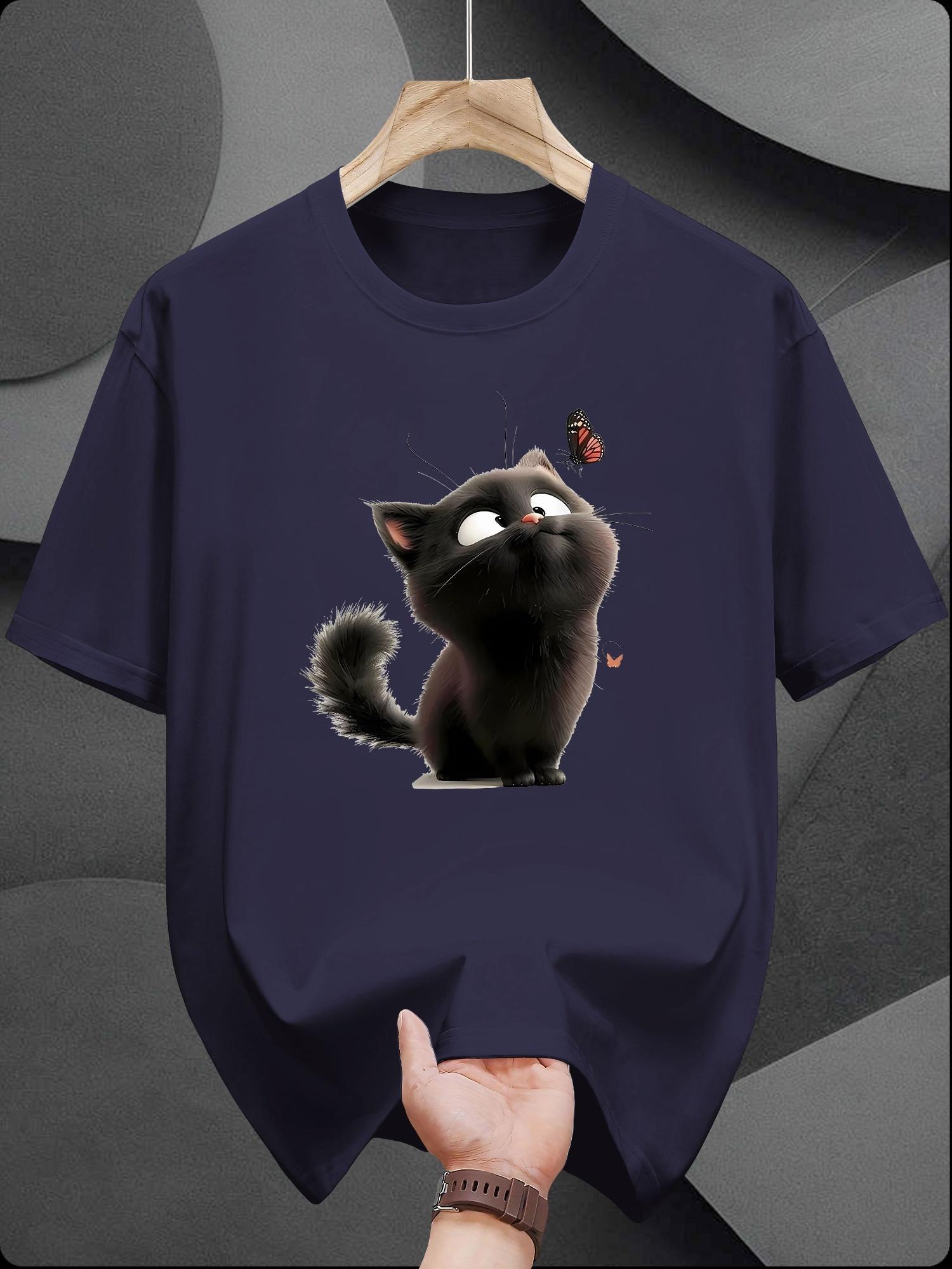 Cute Black Cat Graphic T-shirt -Cotton S