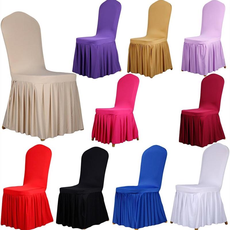 New 6-1PC Wedding Chair Cover Party Decoration Spandex With Skirt Pleated Use Elastic Stretch Dining Birthday Hotel Banquet Gift