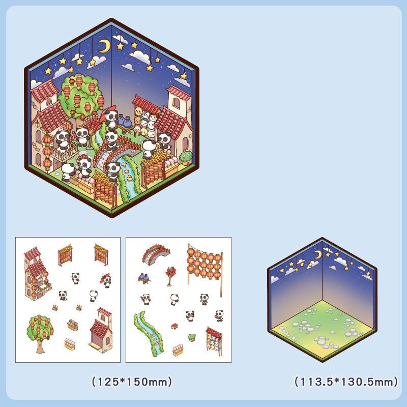 Cartoon Food Street Landscape Sticker Cabin Scene DIY Toy Game Sticker Festival Birthday Gift for Kids Girls and Children