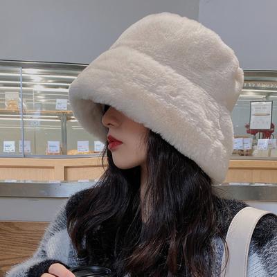 Koreanische Neue Winter Imitation Kaninchenwolle Hut Dick Plüsch Topfhut für Damen Vielseitig Kältefest und Warm Fischerhut