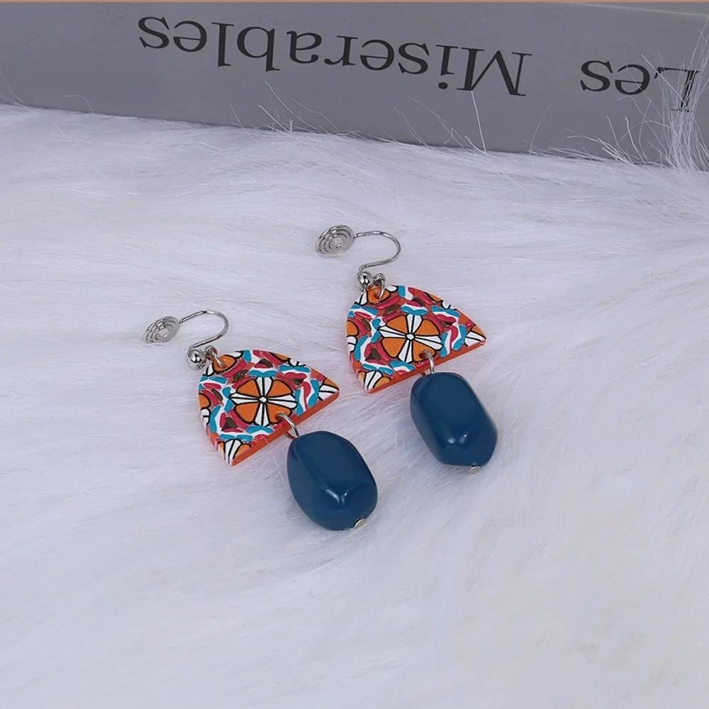 New Colorful Geometric Resin Earrings Simple Design Orange Bead Semicircle Drop Dangle Earrings for Women Girl Party Jewelry