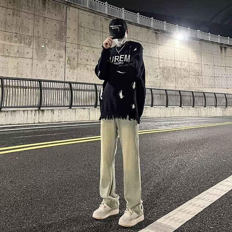 

Американские вымытые джинсы из денима, мужские осенние новые свободные прямые брюки-швабры, повседневные широкие джинсовые брюки 3XL жёлтый